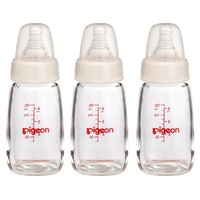 3x Pigeon Slim Neck Peristaltic 120mL Glass Feeding Bottle for Newborn Baby 0m+