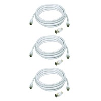 3x Sansai 10m M to Male Antenna Flylead TV Coaxial Cable w/ Female Adaptor White