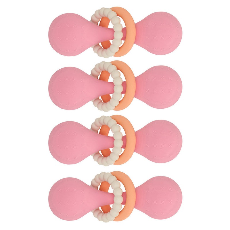 4PK Annabel Trends Silicone Dumbbell Rattle/Rings Baby/Children Sensory Toy Pink Australia