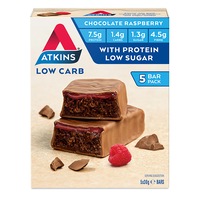 5pc Atkins Low Carb/Sugar 30g Endulge Protein Bar Diet Snack Chocolate Raspberry