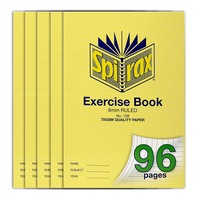 5x Spirax 70GSM 96 Pages A4 8mm Ruled No.108 Exercise Book School Notebook
