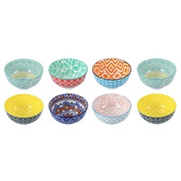 8 x Lemon & Lime Moroccan Deco 11.5cm Ceramic Rice Soup Serving Bowl Round Asstd
