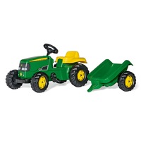 John Deere Classic 134cm Ride On Toy Outdoor Tractor w/ Trailer Kids 3y+ Green