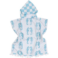 LVD Kids Microfibre Poncho Towel w/ Bag Quick-Dry Bath/Beach 70cm Seahorses