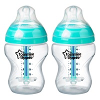 2PK Tommee Tippee Baby 0m+ 260ml Bottle w/ Heat Sensing Tube/Silicone Teat Clear