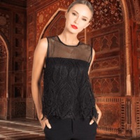 Paisley Embroidered Top with Scalloped Hemline