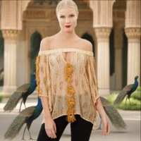 Peacock Inspired Off-Shoulder Beaded Top