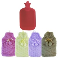 2L HOT WATER BOTTLE with Hearts Fleece Cover Winter Warm Natural Rubber Bag