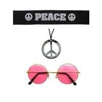 Hippie Kit Set Headband Glasses Pendant Peace Sign Necklace 60s 70s Costume