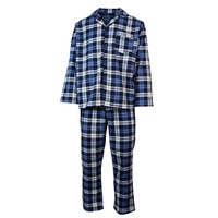 Mens Flannelette Pyjama Set Sleepwear Soft 100% Cotton PJs Two Piece - Blue/Multi Check