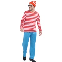 Mens Wheres Wally COSTUME FULL SET Party Hat Shirt Top Pants Book Week