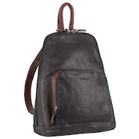 Milleni Womens Bag Italian Leather Soft Nappa Leather Backpack Travel - Black/Chestnut