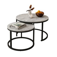 2 Round Coffee Table Set Bedside Side Nesting Lamp End Sofa Tea Modern Cafe Lounge Couch Living Room Faux Marble Top