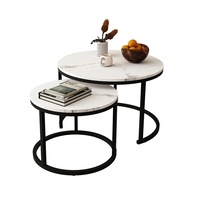 2 Round Coffee Table Set Nesting Bedside Sofa Side End Tea Cafe Nightstand Couch Lounge Lamp Modern Black White Faux Marble Top