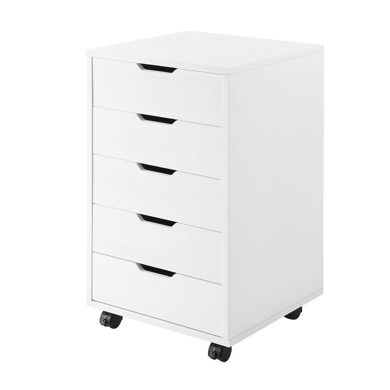 5 Drawer File Cabinet Mobile Filing Document Organiser Chest Home Office Storage Cupboard Printer Stand White 40x38x68cm
