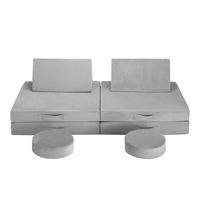 6Pcs Kids Sofa Play Couch Modular Lounge Cushion Convertible Playset Sectional Childrens Toddler Chair Playroom Fabric