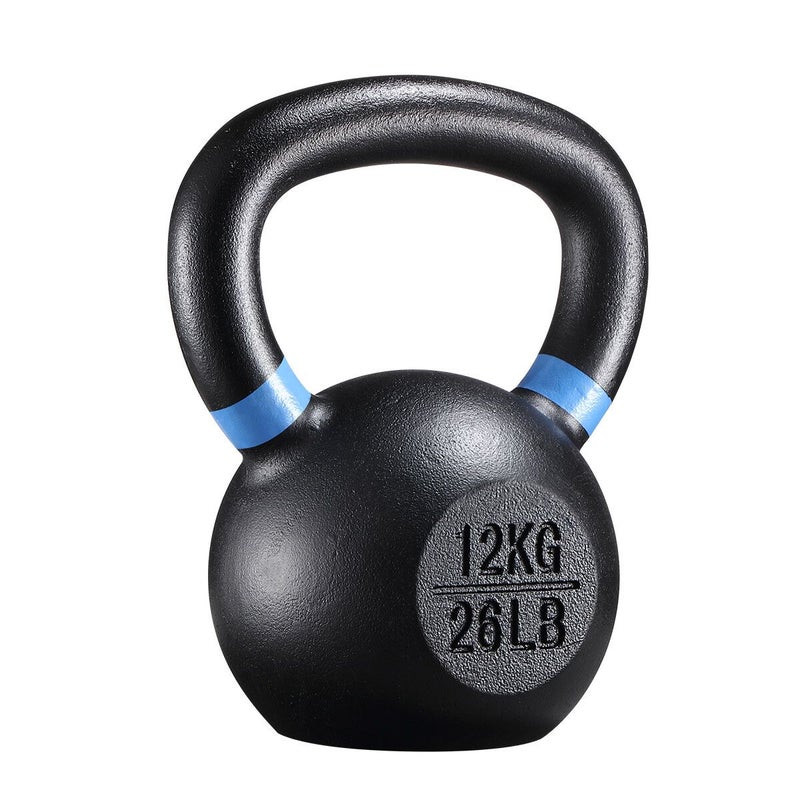 Genki 12kg Kettlebell Barbell Cast Iron Fitness Home Gym Workout with Wide Grip Colour Coded Black