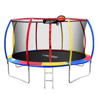Genki 14ft Trampoline Rebounder Kids with Basketball Hoop Ladder Enclosure Jumping Bounce Outdoor Indoor Round