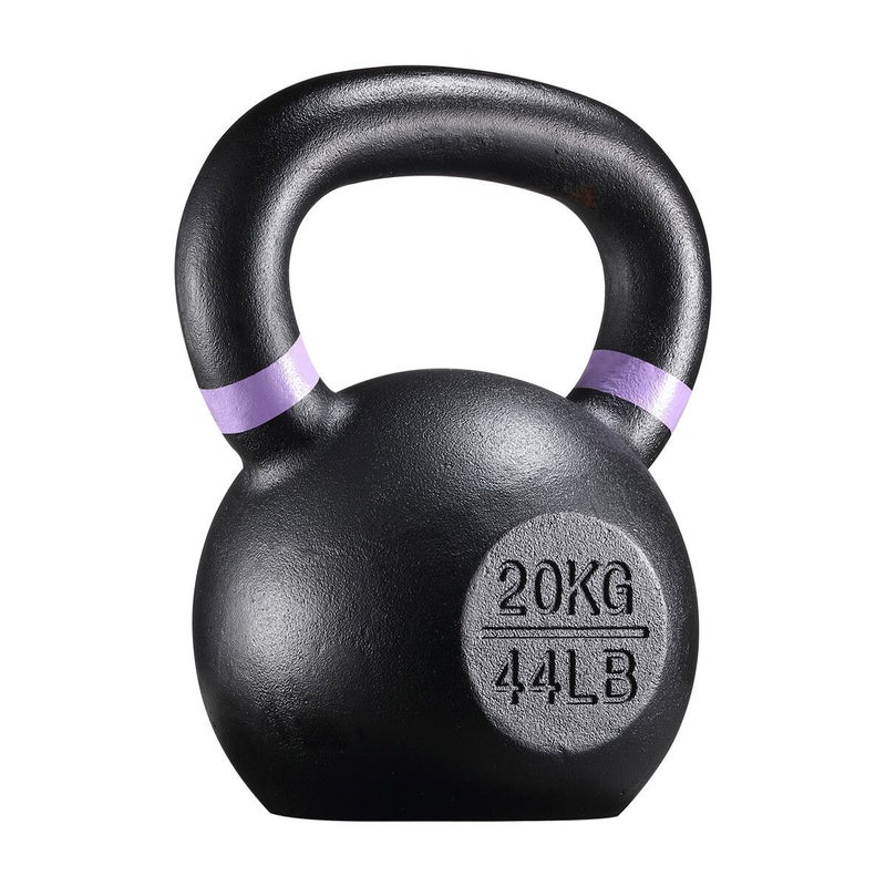Genki 20kg Kettlebell Barbell Cast Iron Fitness Home Gym Workout with Wide Grip Colour Coded Black