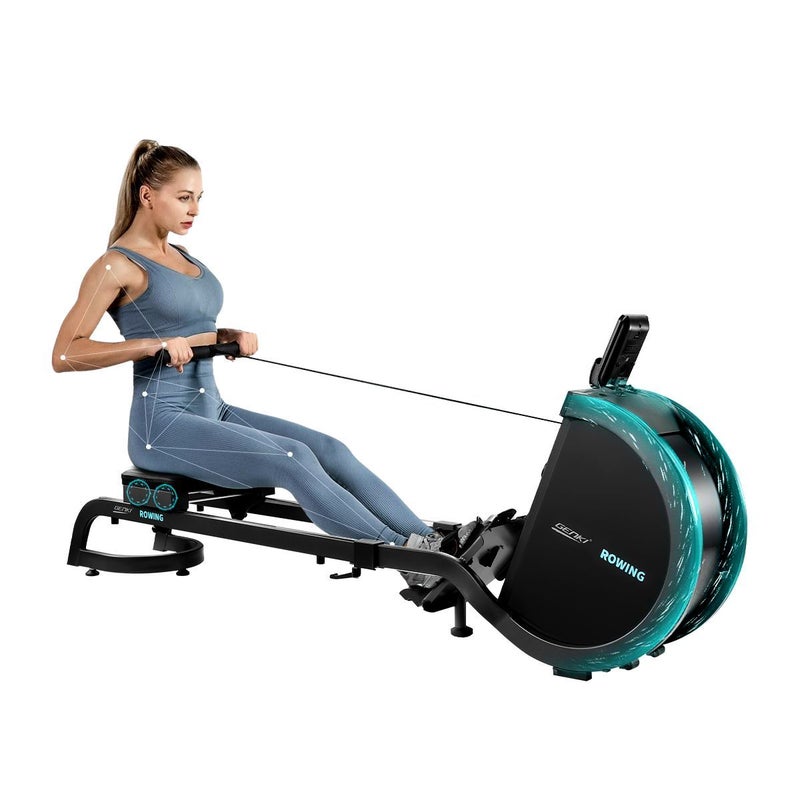 Genki Foldable Magnetic Smart Home Rowing Machine Indoor Rower with 16 Resistance Levels Double Slide Rail LCD Monitor