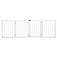 Pet Safety Gate 4 Panel Puppy Playpen Wood Enclosure Security Fence Freestanding Dog Stair Doorway Tall Barrier with Door Indoor Foldable