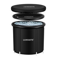 Portable Ice Bath Tub 300L Inflatable Hot Bathtub SPA Massage Athletes Cold Water Therapy Adult Soaking Folding Outdoor Plunge Large Black 80x71cm