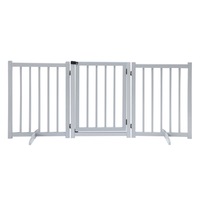Puppy Gate Dog Fence Pet Safety Guard Indoor Wooden Playpen Foldable Freestanding Barrier Protection Net Stair Partition Grey 3Panels