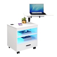 Smart Bedside Table LED End Desk Adjustable Night Stand Rotatable Laptop Workstation Bedroom Drawer Human Induction White