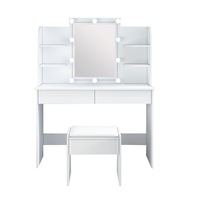 White Dressing Table Makeup Vanity Table Stool Set with Drawers and Lighted Mirror