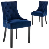 DukeLiving Belle Scoop Back Provincial Upholstered Dining Chairs Navy (Set of 2)