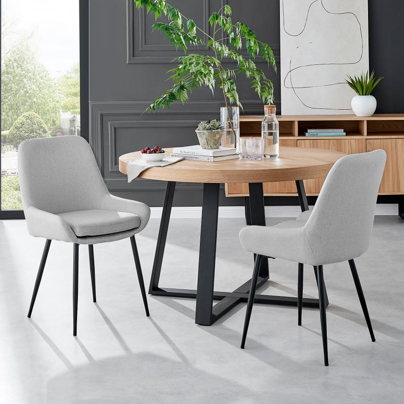 DukeLiving 3 Piece Byron 120cm Round Dining Table & Archer Upholstered Dining Chairs (Grey)
