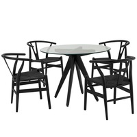 DukeLiving 4 Seater Black Scandi & Black Hans Wegner Replica Wishbone Dining Chair 5 Piece Set