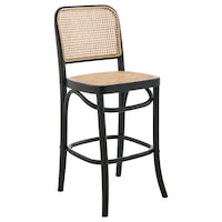 DukeLiving 65cm High Back Harlo Beech Wood & Rattan Bar Stool (Black)