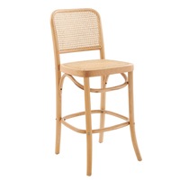 DukeLiving 65cm High Back Harlo Beech Wood & Rattan Bar Stool (Natural)
