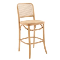 DukeLiving 65cm High Back Harlo Beech Wood & Rattan Bar Stool (Natural)