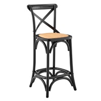 DukeLiving 65cm Provincial Cross Back Beech Wood & Rattan Bar Stool (Black)