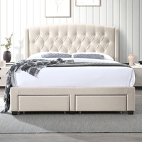 DukeLiving Adele Tufted Wingback Storage Bed With Drawers Beige (Double, Queen, King)