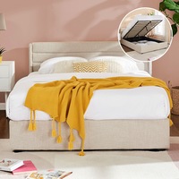 DukeLiving Audrey Tufted Upholstered Gas Lift Storage Platform Bed Frame Natural (Double, Queen)