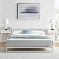 DukeLiving Austin Modern Metal Bed Frame with Headboard White (Queen)