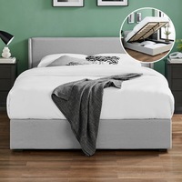 DukeLiving Bailey Upholstered Gas Lift Storage Bed Frame Linen Light Grey (Double, Queen)