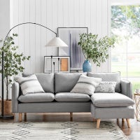 DukeLiving Chelsea 3 Seater Sofa with Moveable Chaise (Light Grey)