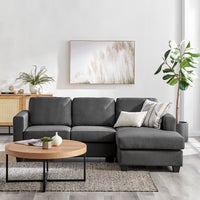 DukeLiving Hudson 3 Seater Modern Fabric Sofa with Chaise (Anthracite)