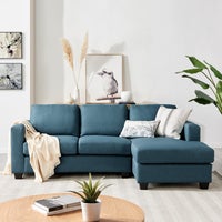 DukeLiving Hudson 3 Seater Modern Fabric Sofa with Chaise (Blue)