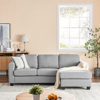 DukeLiving Hudson 3 Seater Modern Fabric Sofa with Chaise (Light Grey)