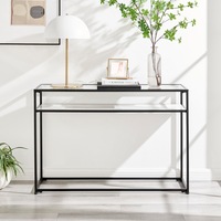 DukeLiving Portside Metal & Marble Shelf Console Hall Table (Black)