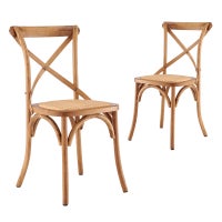 DukeLiving Provincial Cross Back Natural Oak & Rattan Dining Chairs Natural (Set of 2)