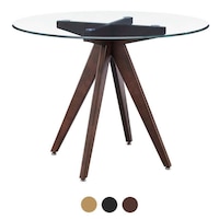 DukeLiving Scandi 100cm Round Glass Top Dining Table (Natural, Black, Walnut)