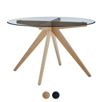DukeLiving Scandi 120cm Round Glass Top Dining Table (Natural, Black)
