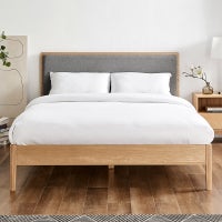 DukeLiving Stockholm Oak Mid Century Wooden Bed Upholstered Panel Headboard Grey (Queen)