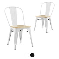 DukeLiving Tolix Replica Chairs with Ash Timber Seats Set of 2 (White, Black)